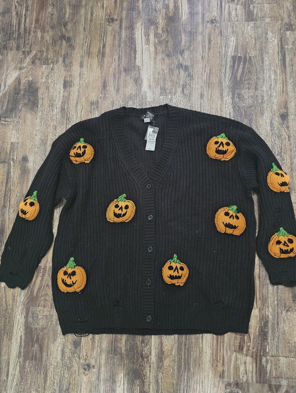 Social Collision 3D Pumpkin Destructed Girls Knit Cardigan Goth Halloween